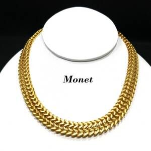 Monet Interlocking Chain Choker Necklace, Gold Tone Satin Finish, 16" Vintage